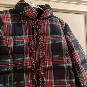 Talbots plaid ruffle puffer coat small